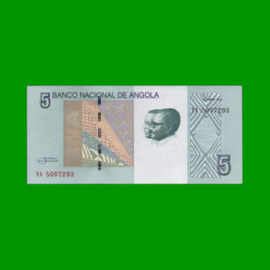 BILLETE DE
  ANGOLA 5,00 KWANZAS, PICK 144, ESTADO SIN CIRCULAR.-