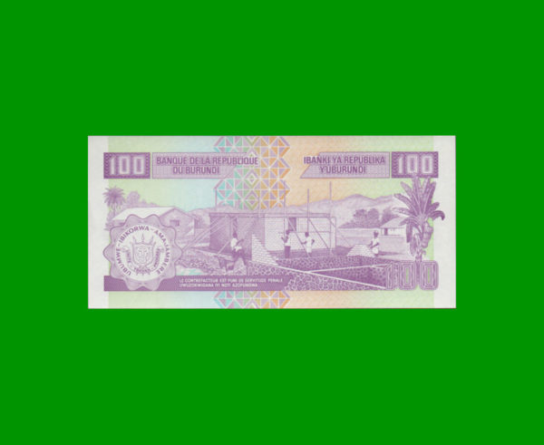 BILLETE DE
  BURUNDI 100 FRANCOS, PICK 37, ESTADO SIN CIRCULAR.- - Imagen 2