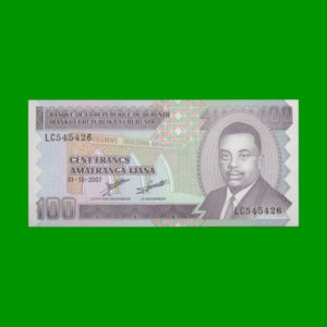 BILLETE DE
  BURUNDI 100 FRANCOS, PICK 37, ESTADO SIN CIRCULAR.-