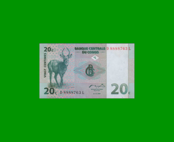 BILLETE DE
  CONGO 20 FRANCOS, PICK 83, ESTADO SIN CIRCULAR.-