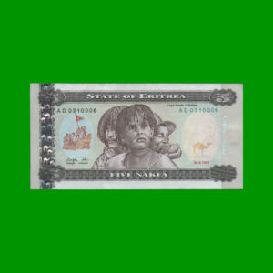 BILLETE DE
  ERITREA 5,00 NAKFA, PICK 2, ESTADO SIN CIRCULAR.-