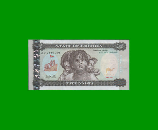 BILLETE DE
  ERITREA 5,00 NAKFA, PICK 2, ESTADO SIN CIRCULAR.-