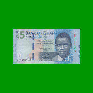 BILLETE DE
GHANA 5,00 CEDIS, CONMEMORATIVO 60º ANIVERSARIO DEL BANCO CENTRAL, PICK NEW,
ESTADO SIN CIRCULAR.-