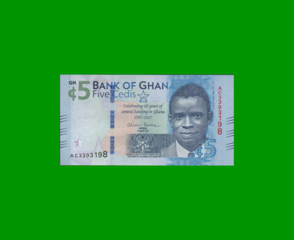 BILLETE DE
  GHANA 5,00 CEDIS, CONMEMORATIVO 60º ANIVERSARIO DEL BANCO CENTRAL, PICK NEW,
  ESTADO SIN CIRCULAR.-