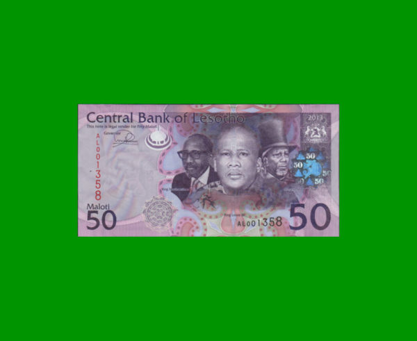 BILLETE DE
  LESOTHO 50,00 MALOTI, PICK 23b, ESTADO SIN CIRCULAR.-