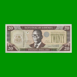 BILLETE DE
  LIBERIA 20,00 DOLARES, PICK 28c, ESTADO SIN CIRCULAR.-