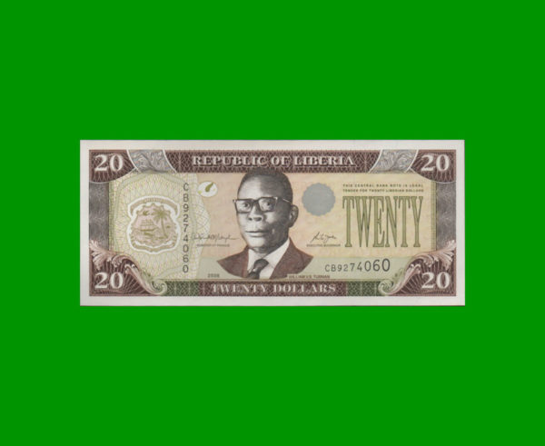 BILLETE DE
  LIBERIA 20,00 DOLARES, PICK 28c, ESTADO SIN CIRCULAR.-