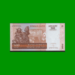 BILLETE DE
  MADAGASCAR 500,00 ARIARY, PICK 88, ESTADO SIN CIRCULAR.-