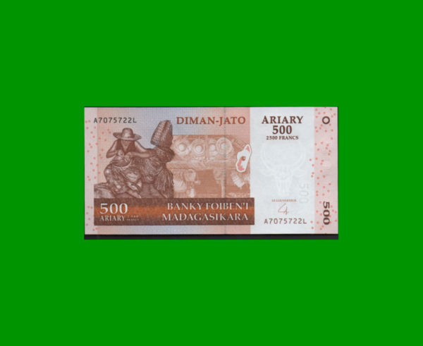 BILLETE DE
  MADAGASCAR 500,00 ARIARY, PICK 88, ESTADO SIN CIRCULAR.-