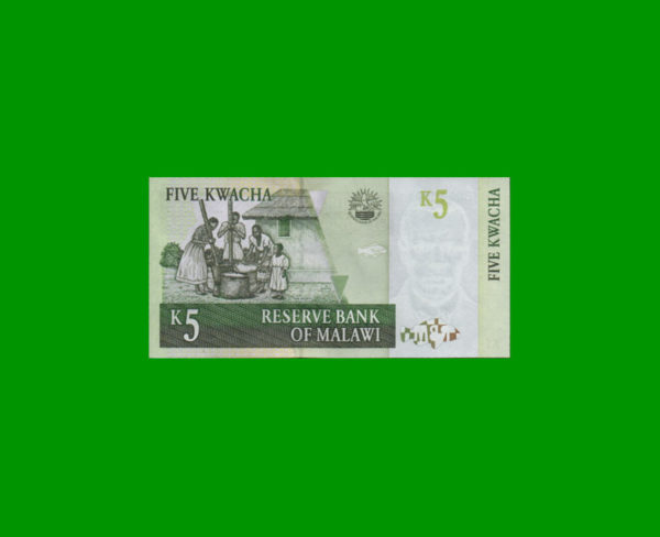 BILLETE DE
  MALAWI 5,00 KWACHA, PICK 36c, ESTADO SIN CIRCULAR.- - Imagen 2