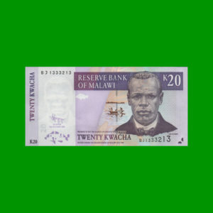 BILLETE DE
  MALAWI 20,00 KWACHA, PICK 52e, ESTADO SIN CIRCULAR.-