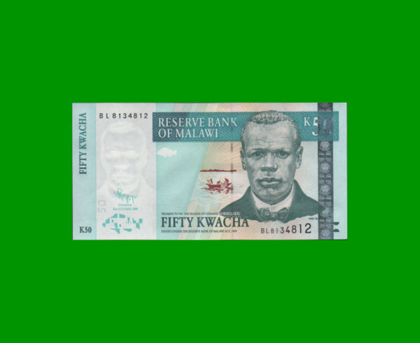 BILLETE DE
  MALAWI 50,00 KWACHA, PICK 53d, ESTADO SIN CIRCULAR.-