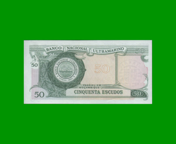 BILLETE DE
  MOZAMBIQUE 50,00 ESCUDOS, RESELLO BANCO DE MOZAMBIQUE, PICK 116, ESTADO SIN
  CIRCULAR.- - Imagen 2