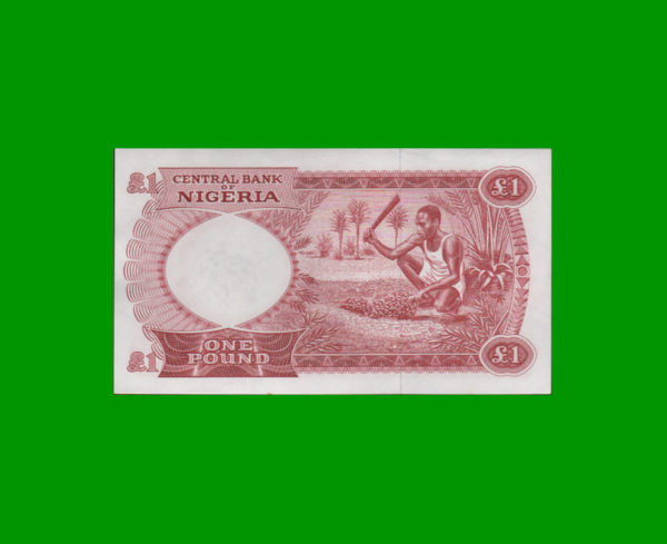 BILLETE DE
  NIGERIA 1,00 POUND, PICK 8, ESTADO EXCELENTE+.- - Imagen 2