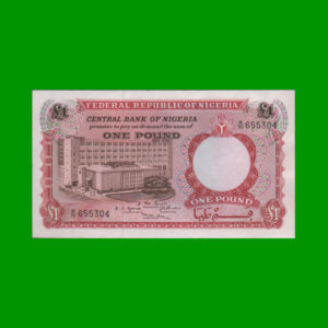 BILLETE DE
  NIGERIA 1,00 POUND, PICK 8, ESTADO EXCELENTE+.-