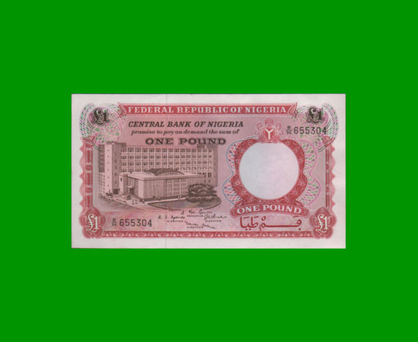 BILLETE DE
  NIGERIA 1,00 POUND, PICK 8, ESTADO EXCELENTE+.-