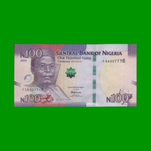 BILLETE DE
  NIGERIA 100,00 NAIRA, PICK NEW, ESTADO SIN CIRCULAR.-