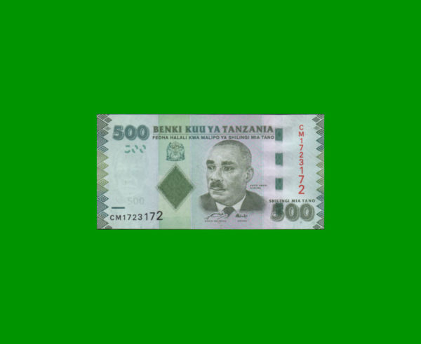 BILLETE DE
  TANZANIA 500,00 SHILLINGS, PICK 40, ESTADO SIN CIRCULAR.-
