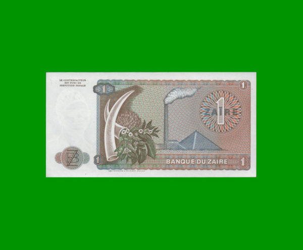 BILLETE DE
  ZAIRE 1,00 ZAIRE, PICK 19a, ESTADO SIN CIRCULAR.- - Imagen 2
