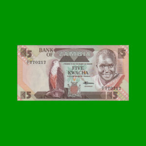 BILLETE DE
  ZAMBIA 5,00 KWACHA, PICK 25d, ESTADO SIN CIRCULAR.-