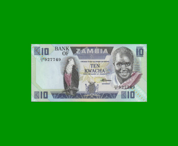 BILLETE DE
  ZAMBIA 10,00 KWACHA, PICK 26, ESTADO SIN CIRCULAR.-