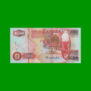 BILLETE DE
  ZAMBIA 50,00 KWACHA, PICK 37g, ESTADO SIN CIRCULAR.-
