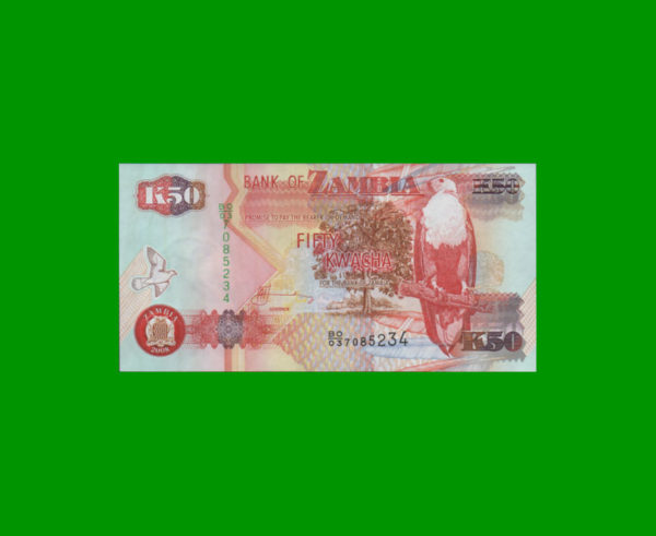 BILLETE DE
  ZAMBIA 50,00 KWACHA, PICK 37g, ESTADO SIN CIRCULAR.-