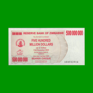 BILLETE DE
  ZIMBABWE 500.000.00,00 DOLARES, PICK 60, ESTADO SIN CIRCULAR.-