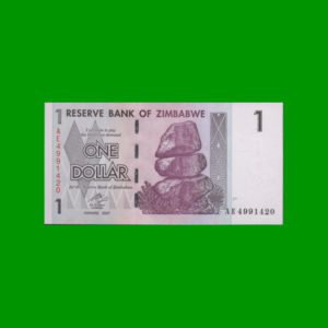 BILLETE DE
  ZIMBABWE 1,00 DOLAR, PICK 65, ESTADO SIN CIRCULAR.-