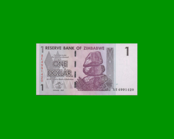 BILLETE DE
  ZIMBABWE 1,00 DOLAR, PICK 65, ESTADO SIN CIRCULAR.-