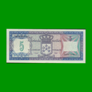 BILLETE DE
  ANTILLAS HOLANDESAS 5,00 GULDEN, PICK 15, ESTADO SIN CIRCULAR.-