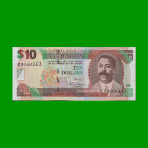 BILLETE DE
  BARBADOS 10 DOLARES, PICK 68, ESTADO SIN CIRCULAR.-
