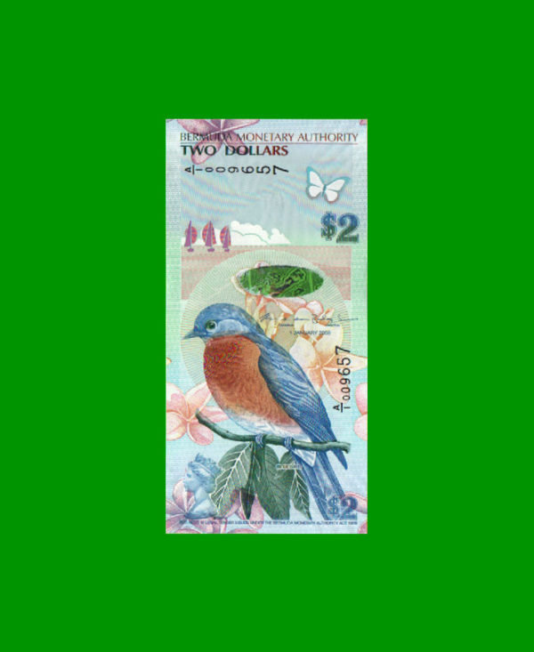 BILLETE DE  BERMUDAS 2,00 DOLARES, PICK 57, ESTADO SIN CIRCULAR.-