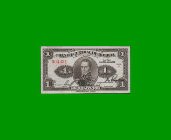 BILLETE DE
  BOLIVIA 1,00 BOLIVANO, PICK 119, ESTADO MUY BUENO.-