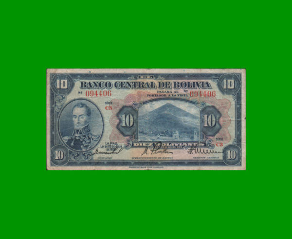 BILLETE DE
  BOLIVIA 10,00 BOLIVANOS, PICK 121, ESTADO BUENO.-