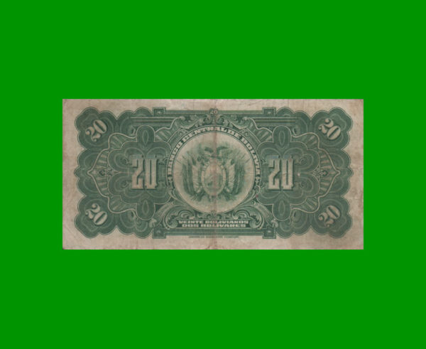 BILLETE DE
  BOLIVIA 20,00 BOLIVANOS, PICK 122, ESTADO BUENO.- - Imagen 2