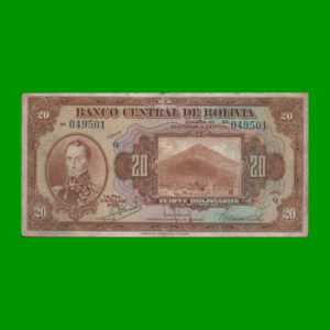 BILLETE DE
  BOLIVIA 20,00 BOLIVANOS, PICK 122, ESTADO BUENO.-