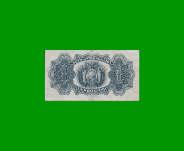 BILLETE DE
  BOLIVIA 1,00 BOLIVANO, PICK 128b, ESTADO BUENO+.- - Imagen 2