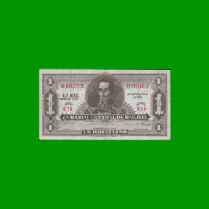 BILLETE DE
  BOLIVIA 1,00 BOLIVANO, PICK 128b, ESTADO BUENO+.-