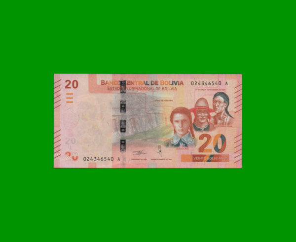 BILLETE DE
  BOLIVIA 20,00 BOLIVANOS, PICK NEW, ESTADO SIN CIRCULAR.-