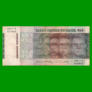 BILLETE DE
  BRASIL 500,00 CRUZEIROS, PICK 196b, ESTADO BUENO.-