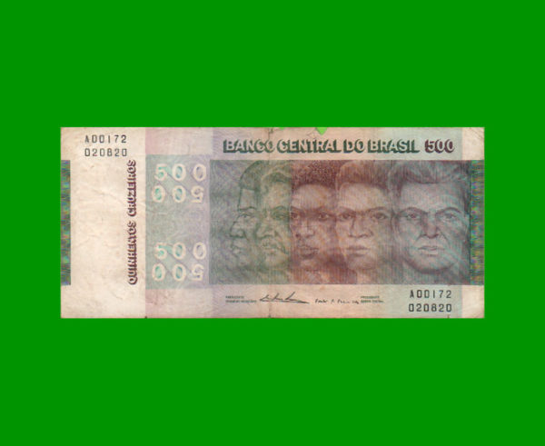 BILLETE DE
  BRASIL 500,00 CRUZEIROS, PICK 196b, ESTADO BUENO.-