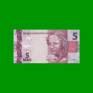 BILLETE DE  BRASIL 5,00 REALES, PICK 253b, ESTADO SIN CIRCULAR.-