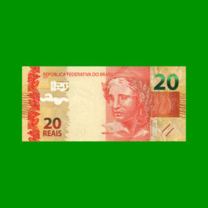 BILLETE DE  BRASIL 20,00 REALES, PICK 255b, ESTADO SIN CIRCULAR.-