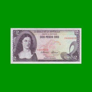BILLETE DE
  COLOMBIA 2,00 PESOS, PICK 413b, ESTADO MUY BUENO+.-