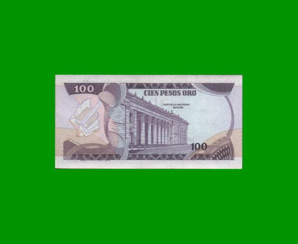 BILLETE DE  COLOMBIA 100,00 PESOS, PICK 418b, ESTADO MUY BUENO+.- - Imagen 2