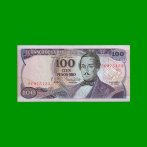 BILLETE DE  COLOMBIA 100,00 PESOS, PICK 418b, ESTADO MUY BUENO+.-