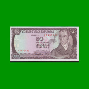 BILLETE DE  COLOMBIA 50,00 PESOS, PICK 425b, ESTADO SIN CIRCULAR.-