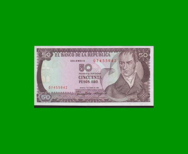 BILLETE DE  COLOMBIA 50,00 PESOS, PICK 425b, ESTADO SIN CIRCULAR.-