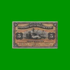 BILLETE DE
CUBA 5,00 PESOS, PICK 48a, ESTADO MUY BUENO+.-